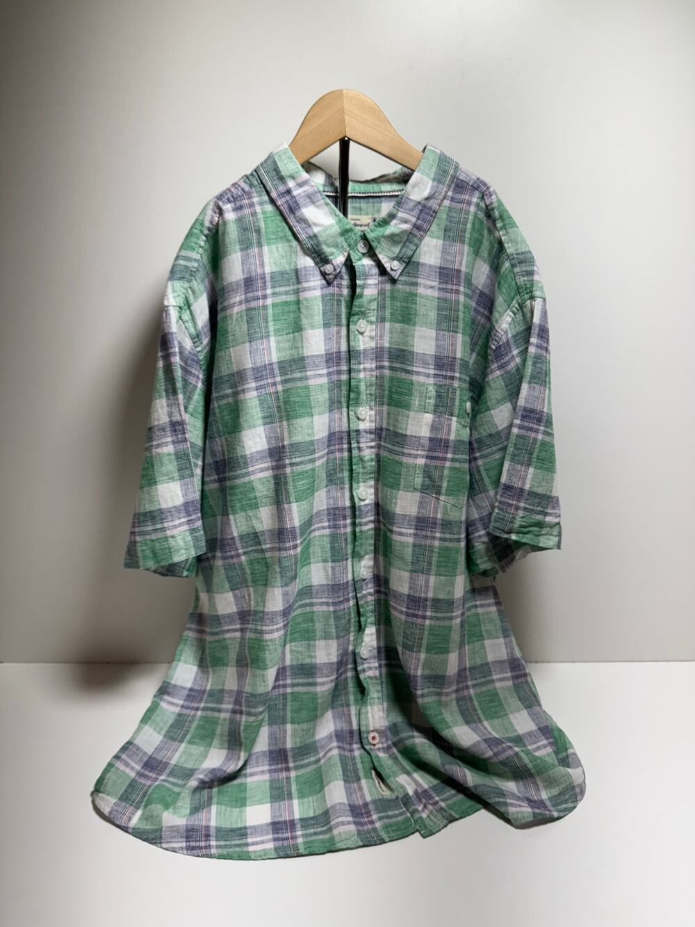 Weatherproof Vintage Washable Linen Sz XXL Green Lavender Spring Plaid